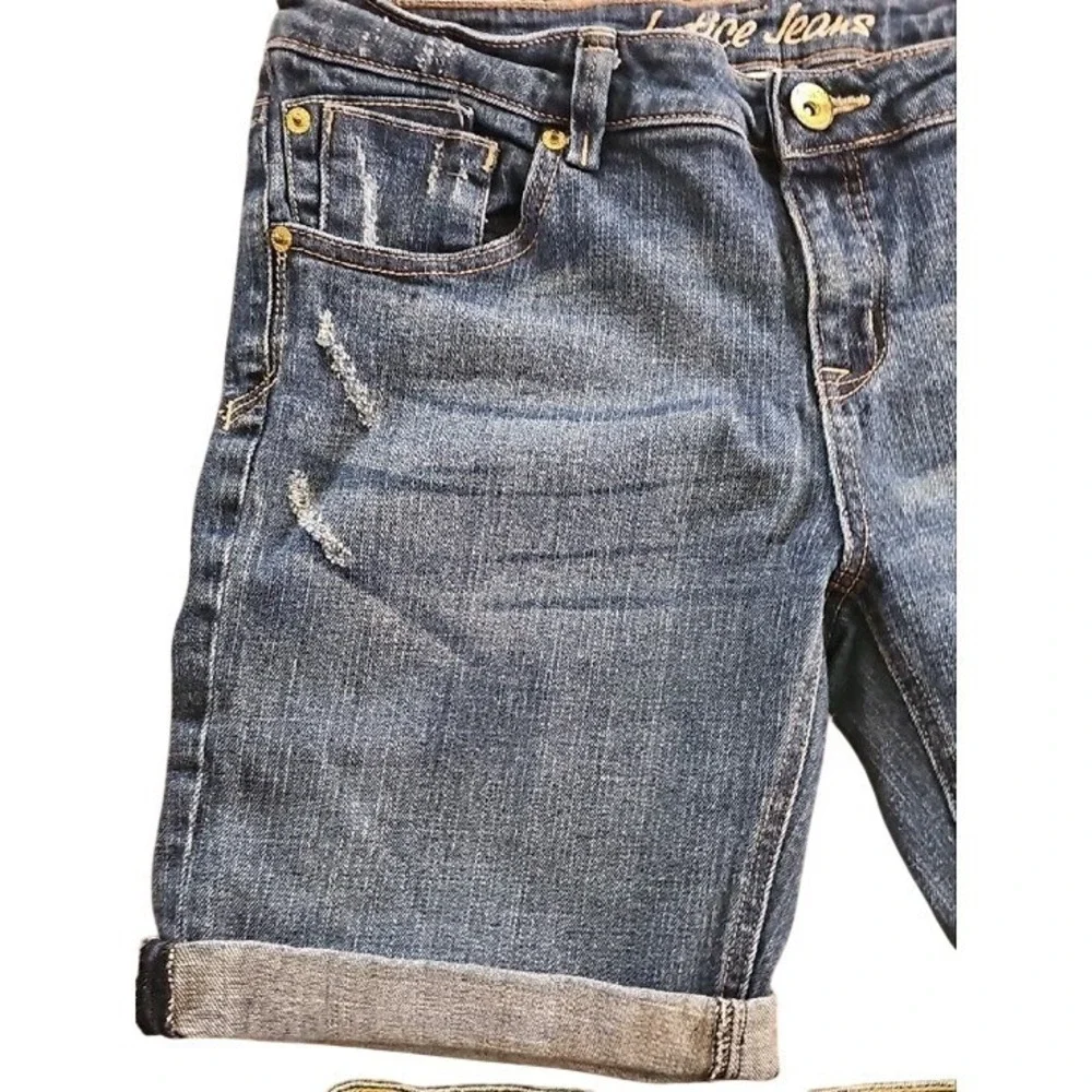 Justice Girls Distressed Denim Shorts Bundle Size 14.5 Blue Jean 2 Pairs Summer
